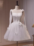 Tineit A Line Straps White Tulle Homecoming Dress th Birthday Outfits (PRE-ORDER)