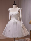 Tineit A Line Straps White Tulle Homecoming Dress th Birthday Outfits (PRE-ORDER)