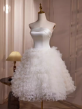 Tineit Ball Gown Strapless White Satin Homecoming Dress th Birthday Outfits (PRE-ORDER)