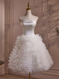 Tineit Ball Gown Strapless White Satin Homecoming Dress th Birthday Outfits (PRE-ORDER)