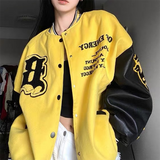 Tineit 2024 Fall Fashion Collar Contrast Loose Baseball Jacket