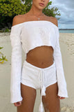 Tineit Crew Neck Knitted Crop Top Shorts Set