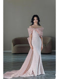 Tineit Pretty Mermaid Strapless Pink Sequin Long Evening Dress Prom Dresses With Bow (PRE-ORDER)