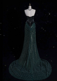 Tineit Elegant Mermaid Strapless Sequin Green Long Prom Dresses Evening Dress (PRE-ORDER)