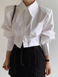 Tineit Cutout Back Tie Button Oversized Cropped Shirt