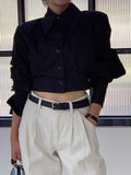 Tineit Cutout Back Tie Button Oversized Cropped Shirt