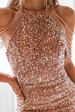 Tineit Fringe Shoulder Sequins Pack Hip Mini Dress