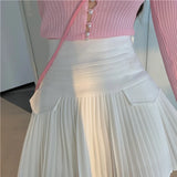 Tineit Pleated Mini Skirt Women High Waist Mini Skirt Y2k Design A-Line Korean Preppy Style Casual Kawaii Simple Skirt Women Bottoms