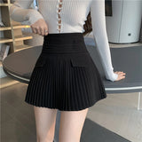 Tineit Pleated Mini Skirt Women High Waist Mini Skirt Y2k Design A-Line Korean Preppy Style Casual Kawaii Simple Skirt Women Bottoms