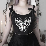 Tineit Harajuku Grunge Corset Crop Top Lace Trim Sleeveless Tank Top Gothic Black Emo Alt Clothes y2k Punk Vest Women Streetwear