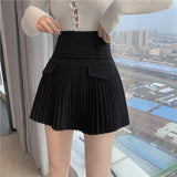 Tineit Pleated Mini Skirt Women High Waist Mini Skirt Y2k Design A-Line Korean Preppy Style Casual Kawaii Simple Skirt Women Bottoms