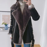 Tineit 2024 Fall Fashion Fur Jacket With Lamb Hair Belt