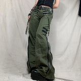 Tineit y2k Grunge Green Zipper Jeans Bandage Low Waist Cargo Pants Gothic Punk Baggy Retro Kawaii Trousers Women Korean Sweatpants