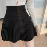 Tineit Pleated Mini Skirt Women High Waist Mini Skirt Y2k Design A-Line Korean Preppy Style Casual Kawaii Simple Skirt Women Bottoms