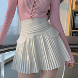 Tineit Pleated Mini Skirt Women High Waist Mini Skirt Y2k Design A-Line Korean Preppy Style Casual Kawaii Simple Skirt Women Bottoms