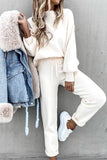 Tineit Mock Neck Puff Sleeve Sweatshirt Long Pants Suits