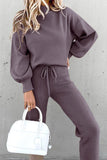 Tineit Mock Neck Puff Sleeve Sweatshirt Long Pants Suits