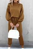 Tineit Mock Neck Puff Sleeve Sweatshirt Long Pants Suits