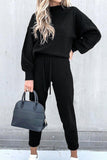 Tineit Mock Neck Puff Sleeve Sweatshirt Long Pants Suits