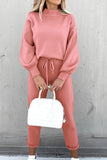 Tineit Mock Neck Puff Sleeve Sweatshirt Long Pants Suits