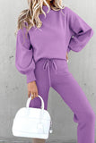 Tineit Mock Neck Puff Sleeve Sweatshirt Long Pants Suits