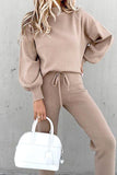 Tineit Mock Neck Puff Sleeve Sweatshirt Long Pants Suits