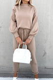 Tineit Mock Neck Puff Sleeve Sweatshirt Long Pants Suits