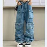 Tineit Multi Pockets Vintage Baggy Cargo Jeans