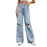 outfit inspo Women's Ins Fashion Ripped High Waist Wide Leg Pants Casual Denim Pants Fashion