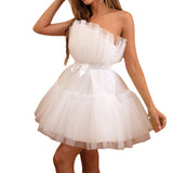 Tineit white dress Summer Sweet Cake Skirt Design Mini Party Sexy Hot Girl Dress