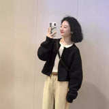 soulja boy outfits Women's round Neck Zipper Sweater Coat 2024 Autumn and Winter Korean Style Gentle Loose Short Knitted Cardigan Top