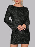 avant garde dress to impress Hot Selling Women's Sexy Sheath Mini Dress Silver Silk Fabric Horn Long Sleeve Women's Joint