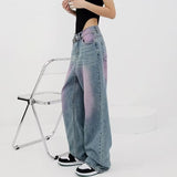 2000s fashion American-Style High Street Washed Vintage Jeans Women's Summer New High-Grade Spray-Dyed Graffiti Straight Wide-Leg Mop Pants