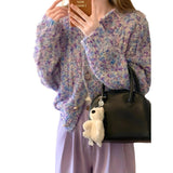 frat outfits Spring Women's New Lazy Style Purple Knitted Cardigan Women's Temperament Variegated Long-Sleeved Top Coat