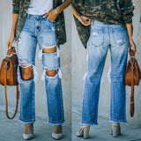 western outfits women New Fashion Ripped Ripped Beggar Jeans Casual Pants Trousers for Women