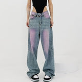 2000s fashion American-Style High Street Washed Vintage Jeans Women's Summer New High-Grade Spray-Dyed Graffiti Straight Wide-Leg Mop Pants