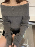 Tineit Solid Off Shoulder Knit Sweater