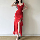 prom dresses Style 2024 Spring Women's Sexy Hot Girl Strap Tube Top Split Hip Bag Long Dress