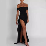 off shoulder  Women's 2024 Spring Sexy off-Shoulder Elegant Party Dress Split Dress