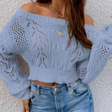 off shoulder  Spring Women's Sweater Short Solid Color Hollow-out off-Shoulder Sweater