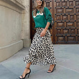 Tineit soulja boy outfits Women's Skirt Leopard Print Skirt Elastic Waist A- line Skirt 8091