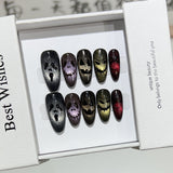 men’s fall fashion 2024 Halloween Wear Nail Personality Black Cat Eye Manicure Dark Funny Skull Monster Hand Painted Detachable Short Nail Piece