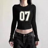 American Hot Girl round Neck Shoulder Long Sleeve Navel Top Fashion Street Slim Short T-shirt for Women