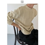 winter outfits men Autumn and Winter Retro Stitching round Neck Sweater Men's Street Loose Couple Knitted Top Men