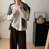 soulja boy outfits Women's round Neck Drop-Shoulder Sleeve Sweater Autumn and Winter Korean Style Simple Solid Color Knitted Top Inner Pullover Sweater