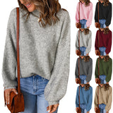 simple winter outfits Women's Autumn and Winter Turtleneck Solid Color Loose Pullover Sweater Women