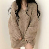 Tineit sweater Loose V-neck Large Sweater for Women 2024 Spring and Autumn Slimming Versatile Mid-Length Lazy Style Sweater for Women