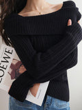 Tineit Solid Off Shoulder Knit Sweater