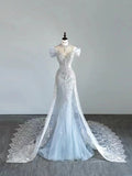 Tineit Elegant Mermaid Strapless Light Sky Blue Long Prom Dress B  (PRE-ORDER)