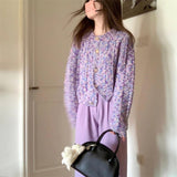 frat outfits Spring Women's New Lazy Style Purple Knitted Cardigan Women's Temperament Variegated Long-Sleeved Top Coat